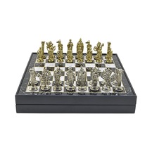 Ayrex Büyük Boy Metal İngiliz Satranç Takımı Parlak Ve Mermer Desenli Sandıklı Mdf Tahtası 36x36x6 Cm.