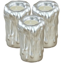 Mumluk Şamdan 3 Adet Tealight Uyumlu Üçlü Büyük Erimiş Mum Model - Gümüş
