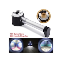 10X Optik Ölçekli Metal El Büyüteç Cam Lens 3 Led Işıklı Fermuarl N11.835