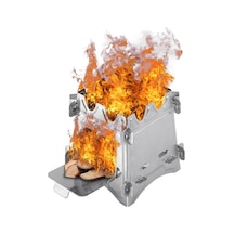 Kamp Ocağı - Paslanmaz Çelik Katlanır Taşınabilir Yakıtlı Pişirme Aleti Gümüş Gümüş