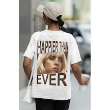 Sevbano Happier Than Ever Billie Eilish Sırt Baskılı Unisex Oversize Şark Beyaz