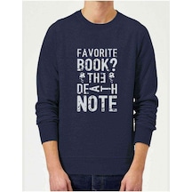 Favorı Book Death Baskılı Indigo Mavi Erkek Örme Sweatshirt