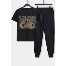 Uyguntarz Unisex Arid Mountain Baskılı 2'li Eşofman Takımı Siyah