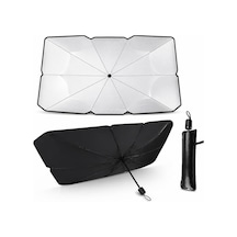 Araba Ön Cam Güneşliği Şemsiye 140x80 Cm - Deri Kılıflı Katlanabilir Oto Güneşlik, Isı Ve Uv Engelleyici Titanyum Gümüş Kaplama