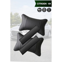 Citroen C8 Uyumlu Set Deri Yastık Deri Kemer Koruyucu Siyah Lüks