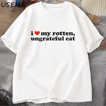 Flood Of Style Ben Çürümüş Rotten Kedi T-shirt Erkek Giysileri Seviyorum Komik Sevimli Meme Kedi T Shirt Yaz Beyaz