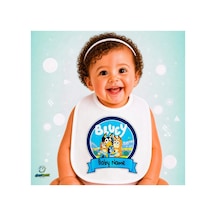 Kişiye Özel Bluey Keten Bebek Mama Önlüğü Yumuşak - Emici - Yıkanabilir - Özel Tasarım P077 Çok Renkli