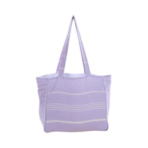 Bags Kumaş Çizgili Kol Çantası %100 Pamuklu Plaj Çantası Lila