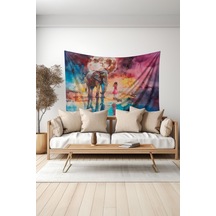 Ay Işığı Fil Ve Kız Desenli Duvar Halısı Duvar Örtüsü Tapestry Süet Dokulu Kumaş