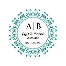 Örgülü Kenarlı Kare Mühür Kına Nişan Düğün 3x3 Cm Özel Etiket / 50 Adet Sticker Beyaz