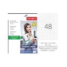 Tanex TW-2130 30mm Kuşe Laser Etiket 100 Lü Paket