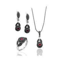 Midyat Nurtaş Gümüş Pembe Zirkon Taşlı Çiçek Model Markazit Gümüş Takı Seti 201022243