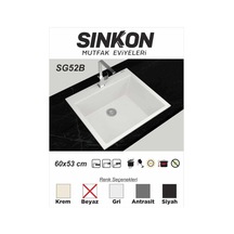 Sinkon Beyaz Granit Eviye 60 x 53 - Sg52B - Sinkon