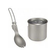 Moveevo Kamp Ve Doğa Yürüyüşleri İçin Katlanabilir Titanyum Bardak Ve Çatal Kaşık Seti Çok Renkli