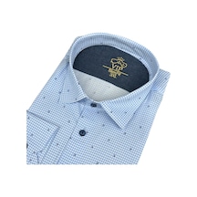 Slim Fit Pamuklu Uzun Kollu Cepsiz Spor Gömlek Slim Fit Kalıp Mavi