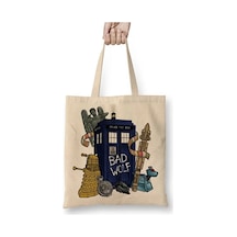 Toyaso Doctor Who Tardis Bez Çanta Uzun Saplı Alışveriş Çantası Plaj Çantası Beyaz