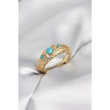 Vintage Model Mavi Taşlı Gold Renk Kadın Yüzük Karışık