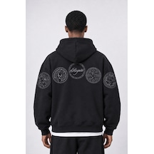 Respire Erkek Rosette Nakışlı Oversize Hoodie Siyah