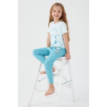 Snoopy To Walk Turkuaz Kız Çocuk Kısa Kol Pijama Takım Turkuaz