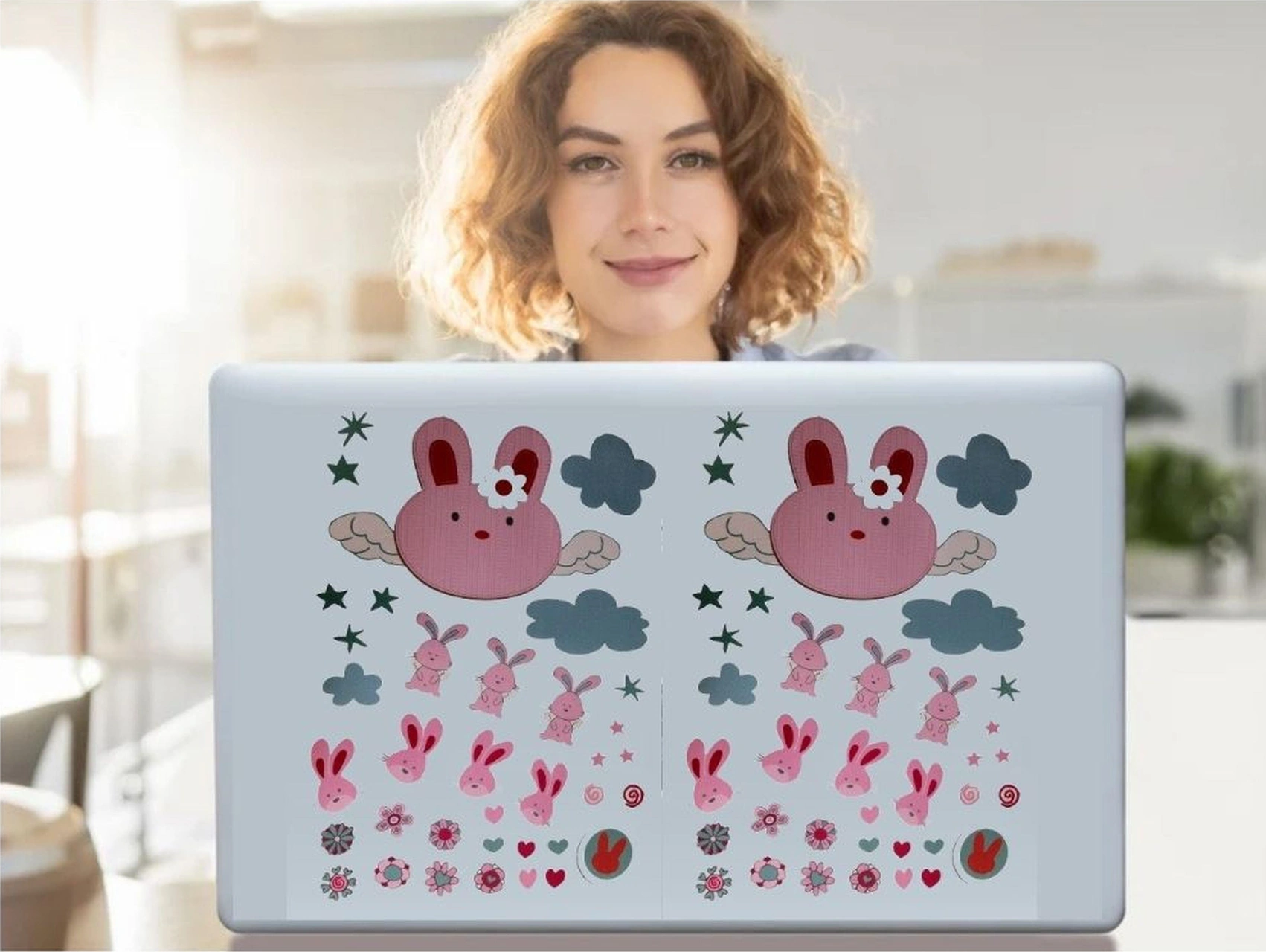2 Adet Defter Sticker,laptop Sticker Tavşan Desenli Pvc 70x50x0,5cm