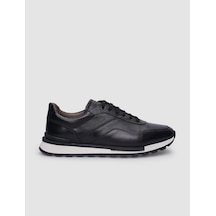 Hakiki Deri Siyah Bağcıklı Erkek Sneaker Siyah