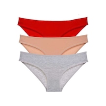 3 Adet Eko Set Likralı Kadın Slip Külot Kırmızı Ten Gri Standart