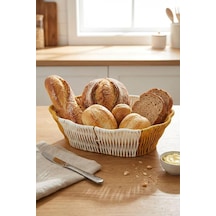 Oval Çift Renkli Plastik Rattan Sepet, Ekmek Ve Meyve Sepeti, Hasır Görünümlü, Yıkanabilir, Mutfak Ve Banyo Düzenleyici, 28x20x8 Cm, 3 Parça