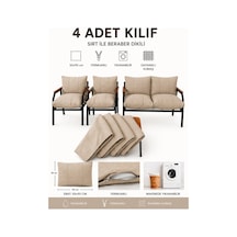 Balkon Bahçe Takımı Minder Kılıfı 4 Lü Set Bej 55x90 Cm Fermuarlı Yıkanabilir