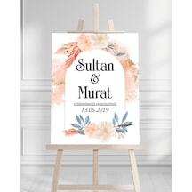 Söz Nişan Düğün İçin 50x70 Karşılama Panosu - Pastel Çiçek Tasarımlı 001 Beyaz
