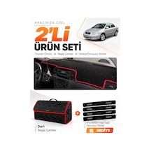Toyota Corolla E130 2000-2006 Uyumlu Torpido Örtüsü + Deri Bagaj Çantası + Sticker - Siyah Kırmızı