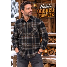 Eren Style Kışlık Pamuklu Kapaklı Cepli Düğmeli Yaka Hakiki Oduncu Gömlek Regular Kalıp Kahverengi