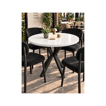 Kalınlaştırmalı Mutfak Cafe Balkon Bahçe Restoran Yemek Masası 70x70 Siyah Beyaz Yuvarlak Beyaz - Beyaz - Siyah Beyaz - Beyaz - Siyah