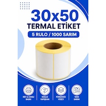 30x50mm Termal Etiket 5 Rulo 1000 Sarım Ribonsuz Kargo, Lojistik, Depo Yapışkanlı 1
