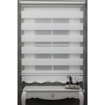 Ekru Beyaz Geniş Pliseli Zebra Stor Güneşlik Perde Eteği Dilimli Alüminmyumkasa Metal Ayak Beyaz
