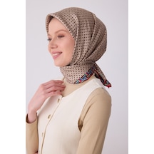 Klasik Desen İpek Twill Eşarp - 2026 İlkbahar-yaz T 4326-81 Vizon