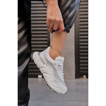Hilary Beyaz Hakiki Deri Taşlı Kadın Sneaker-Beyaz