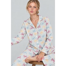 Fit Women Kadın Kurdela Desenli Bol Renkli Pijama Takımı 4798 Çok Renkli