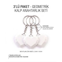 3'lü Geometrik Kalp 3d Anahtarlık & Çanta Süsü Beyaz