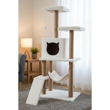 Missidea S9 Kedi Tırmalama Kulesi Platformlu 124 Cm Beyaz