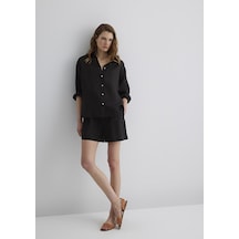 Mavi - Siyah Keten Gömlek 1210747-900 Siyah