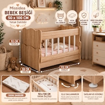 Missidea Baby Ahşap Sonomo Sallanır Anne Yanı Bebek Beşiği 50x100 Cm Yatak Dahildir Kahverengi