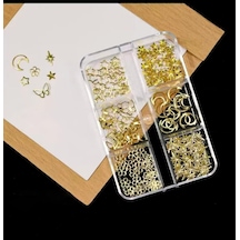 Ay Yıldız Ve Kelebek Dizayn 6 Grit Metal Tırnak Süsleme Charm Gold Nail Art Charm Taşları Wn-530