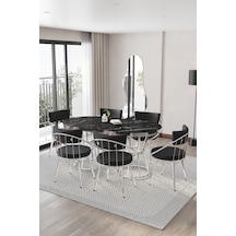 Turkuaz Mutfak Masası Takımı 6-8 Kişilik 90 160 Siyah Gümüş