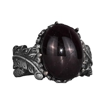 Erkekler İçin 925 Ayar Gümüş Yüzük İle Doğal Yıldız Garnet Taşı - El Yapımı Yaprak Desenli İfade Yüzüğü Gümüş