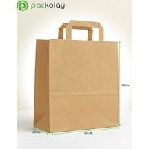 Flat Saplı Kraft Kağıt Çanta 25x12x35 Cm Doğal Kahverengi, Dayanıklı, Baskısız Çanta-25 Adet