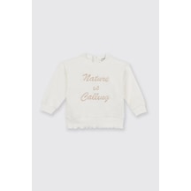 Panço Kız Bebek Nakış Detaylı Ekru Sweatshirt Krem