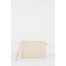 Vivaq Kadın Krem Yıldız Nakışlı Suni Deri Bilek Ve Zincir Askılı Portföy El Ve Clutch Çanta