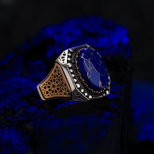 Lapis Lazuli Taşlı Geniş Kasa 925 Ayar Gümüş Erkek Yüzük Gümüş