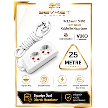 Viko İkili Grup Priz 25 Metre Beyaz 3x1,5 Kablolu Uzatma Kablosu 15 M Ve Üzeri