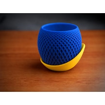 3d Baskı Küre Saksı - Kafes Dokulu İki Parçalı Dekoratif Saksı - Mavi-sarı